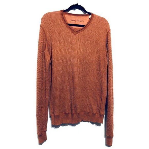 Tommy Bahama Mens Medium Orange V-Neck Sweater Thermal Long Sleeve - Picture 1 of 4